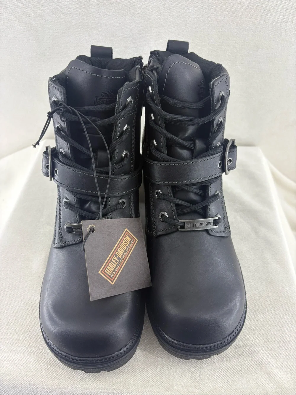 Harley-Davidson Black Lace-Up Leather Buckle Boots